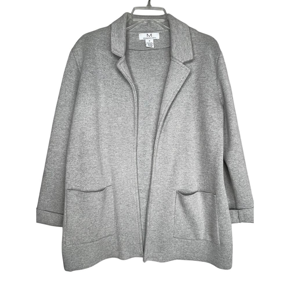 Magaschoni wool blend open cardigan in light gray, size M EUC